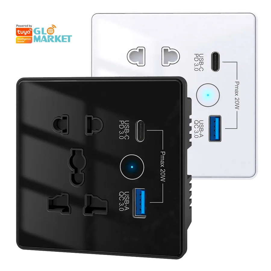 

Glomarket Tuya с дистанционным управлением, умная розетка с USB Type C, универсальная розетка для умного дома, зарядное устройство, настенная розетка