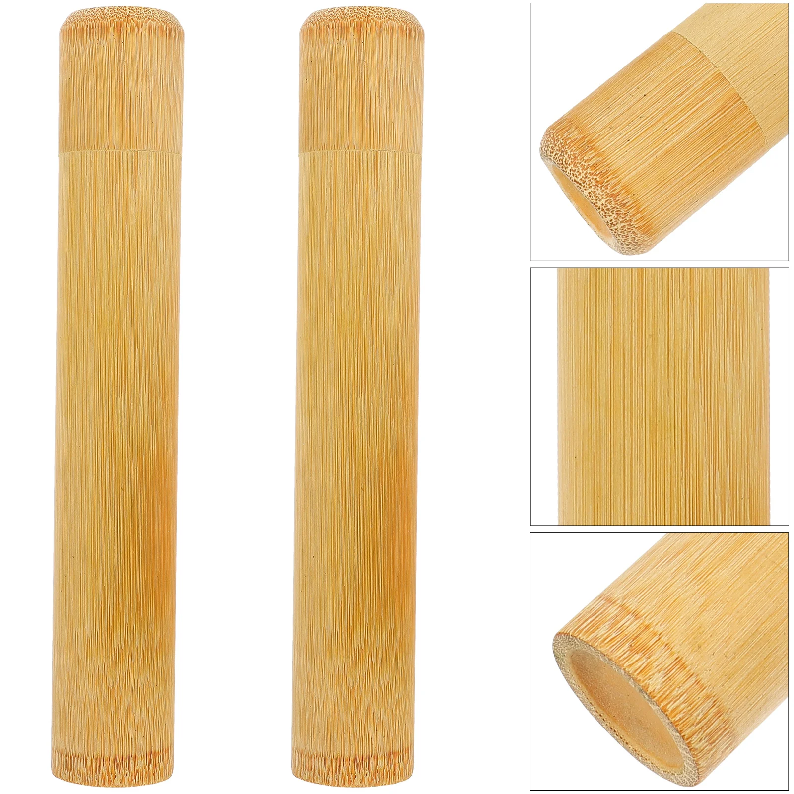 

3pcs Bamboo Case Compact Travel Holder Durable Storage Box For Outdoor Home Toothbrush Storage Box Use Light Brown