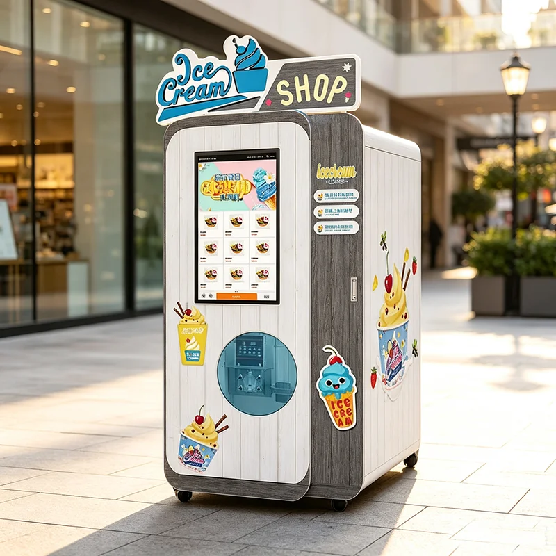 Commercial Ice Cream Vending Robot Real-Time Inventory Sales Cloud Monitoring HD Touchscreen