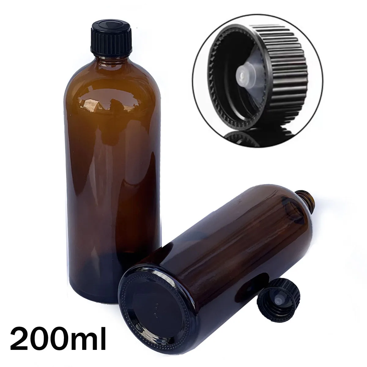 200ml AMBER Dram Glass Bottle with Screw Cone Caps with Cone liner Drum cap NEW