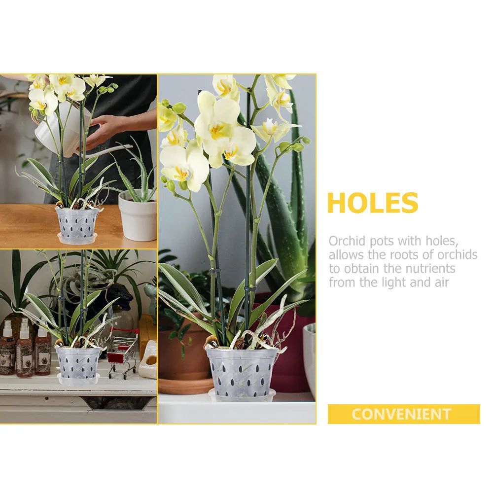 

6Sets Plastic Plant Pots with Ventilation Holes Clear Orchid Containers for Windowsill Garden Hydroponic Farming Indoor