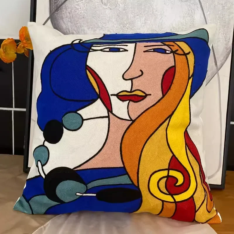 

Picasso oil painting handmade embroidered pillowcase, abstract art sofa cushion cover