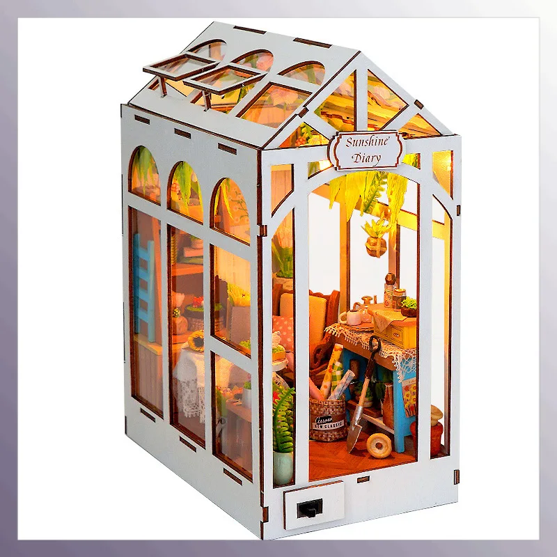 

Деревянный солнечный дневник «сделай сам», полка для уголоков, набор вставок, наборы миниатюрных моделей, книжная полка со светом, подставка для книг для друзей, подарок на день рождения