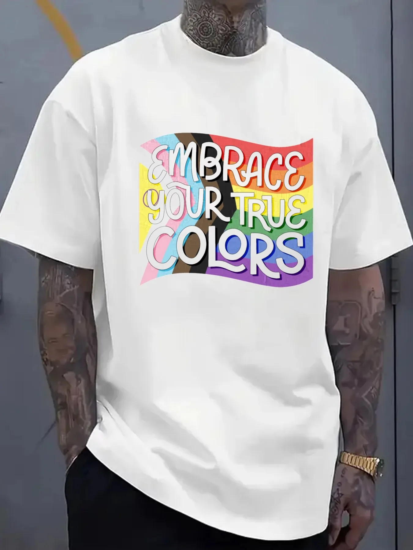 Men's True Color Pride T-Shirt, White Version, Combining Humor and Elegance Designed with a Regular Fit, It Offers Everyday Comfort and a Relaxed Urban Style, Suitable for Casual Wear All Year Round.