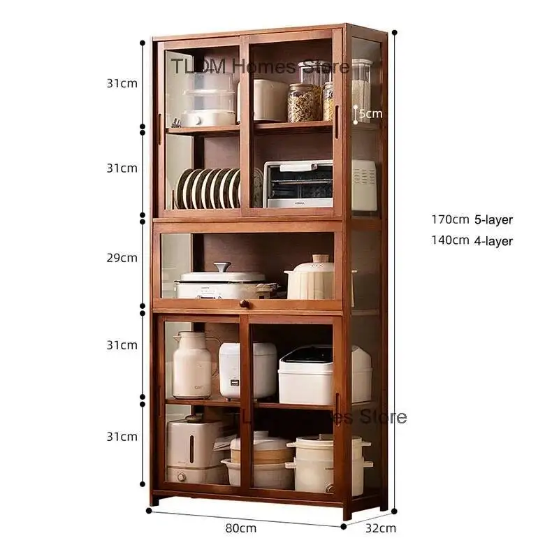 خزائن المطبخ المصنوعة من الخيزران لخزانة المطبخ الصغيرة على الأرض، خزانة تخزين الأطباق المنزلية متعددة الطبقات، خزانة بسيطة #6