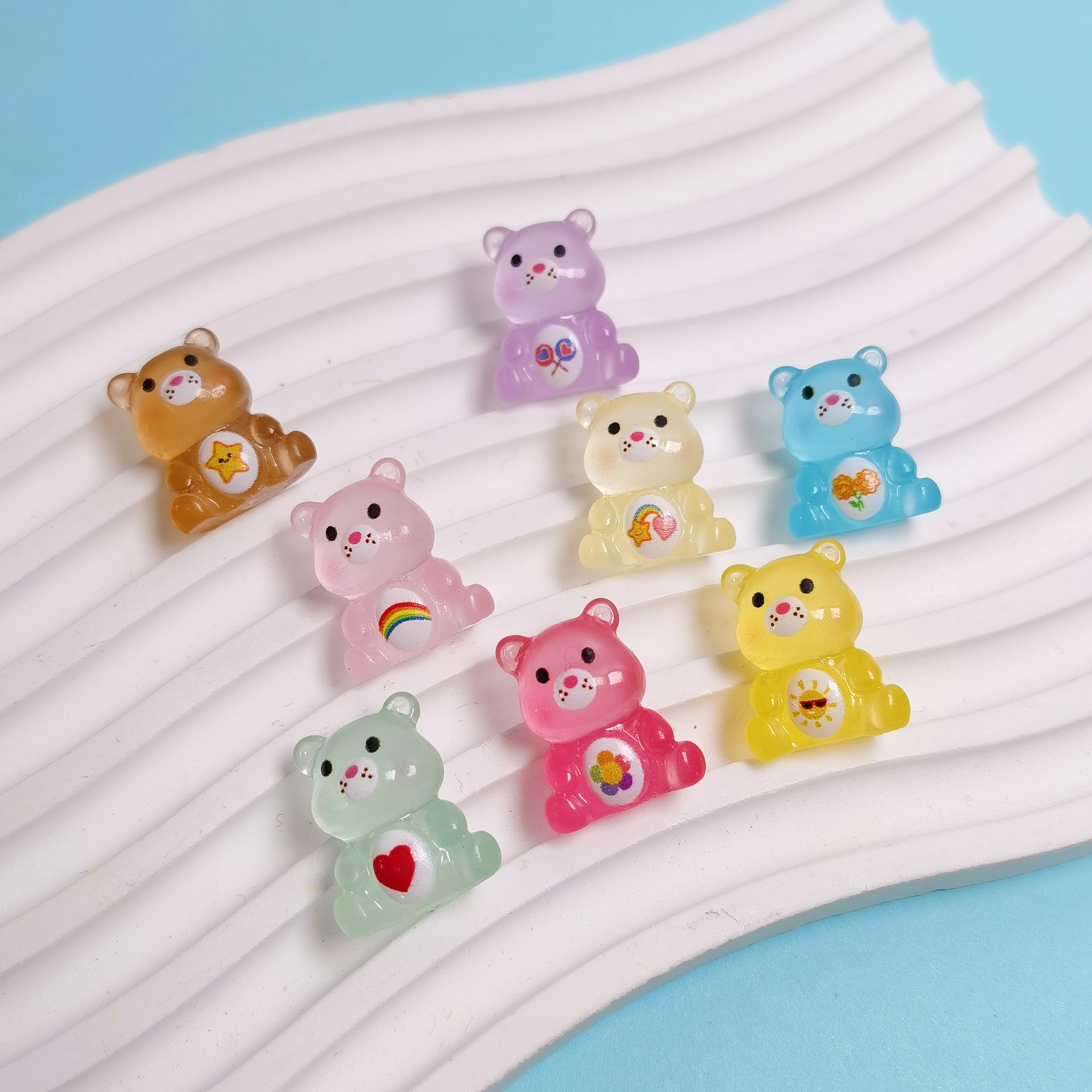 Luminous Cute Bear Miniatures Figurines Resin Charms Ornament Colorful Glow in Dark DIY Decoration Accessories