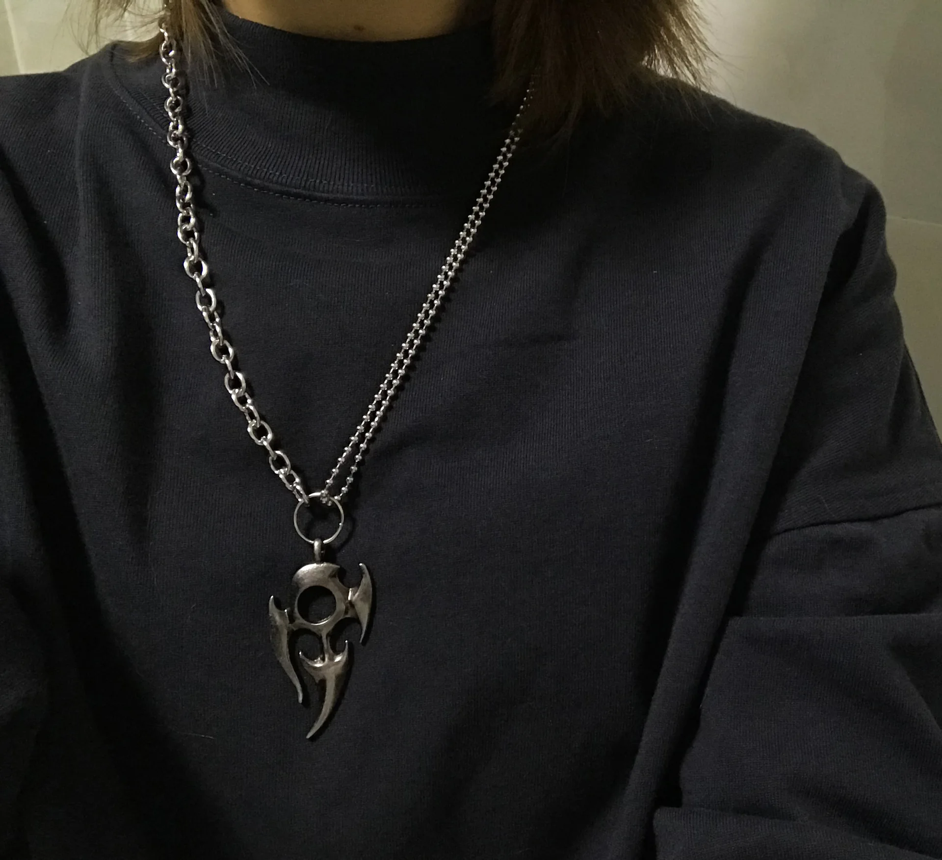 Korean Niche Design Flame Multi-Layer Hip-Hop Disco Necklace Punk Retro Vintage Exaggerated Pendant Personality Trend