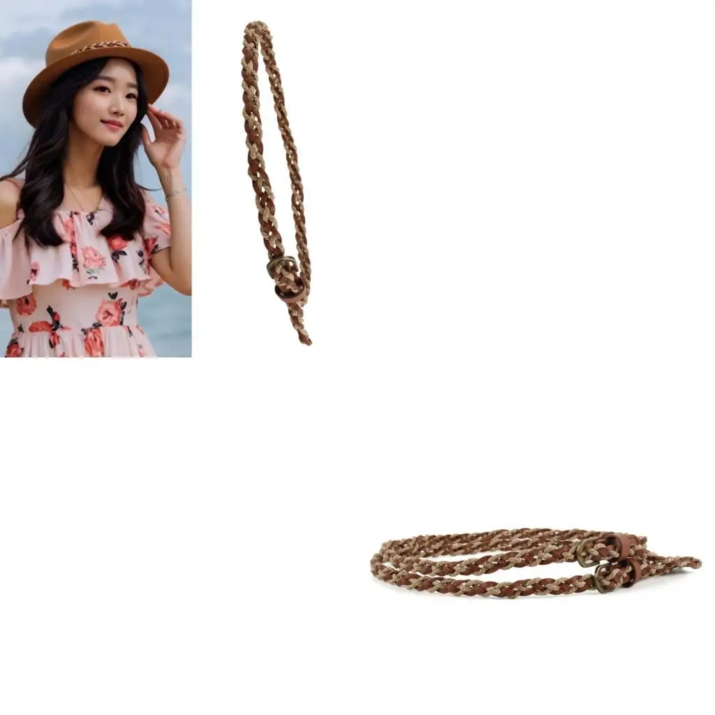 

652F Hand Woven Hat Band for Adult with Adjustable Length for Ethnic Panama Caps Band for Women Men Vacation Hat Accessories