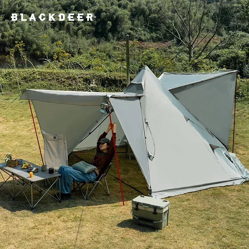 BLACKDEER New Pyramid Tent With Snow Skirt Waterproof Camping Teepee With A Chimney Hole For Cooking Travel Tent PU3000