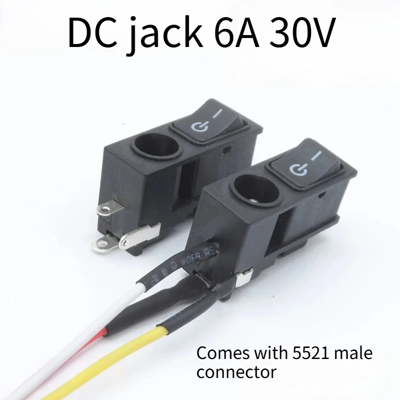DC5521 2‑in‑1 DC Power Socket with Switch, Female DC Socket Connector with Cable, DC Power Jack