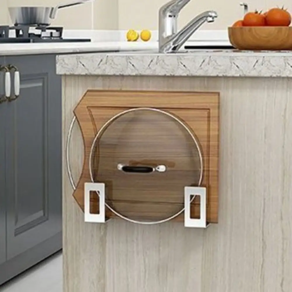 

Multipurpose Self Adhesive Pot Lid Holder Silver Wall Mounted Lid Rack Drain Black Lids Holders Organizer