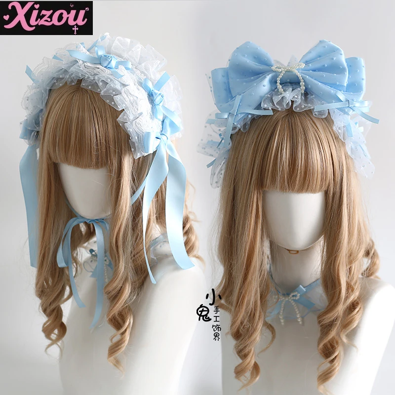 Japanse originele Lolita haaraccessoires blauwe Showa Cross Lover Doll handgemaakte hoge hoed hoofdband hand mouw hoofdband voor vrouwen