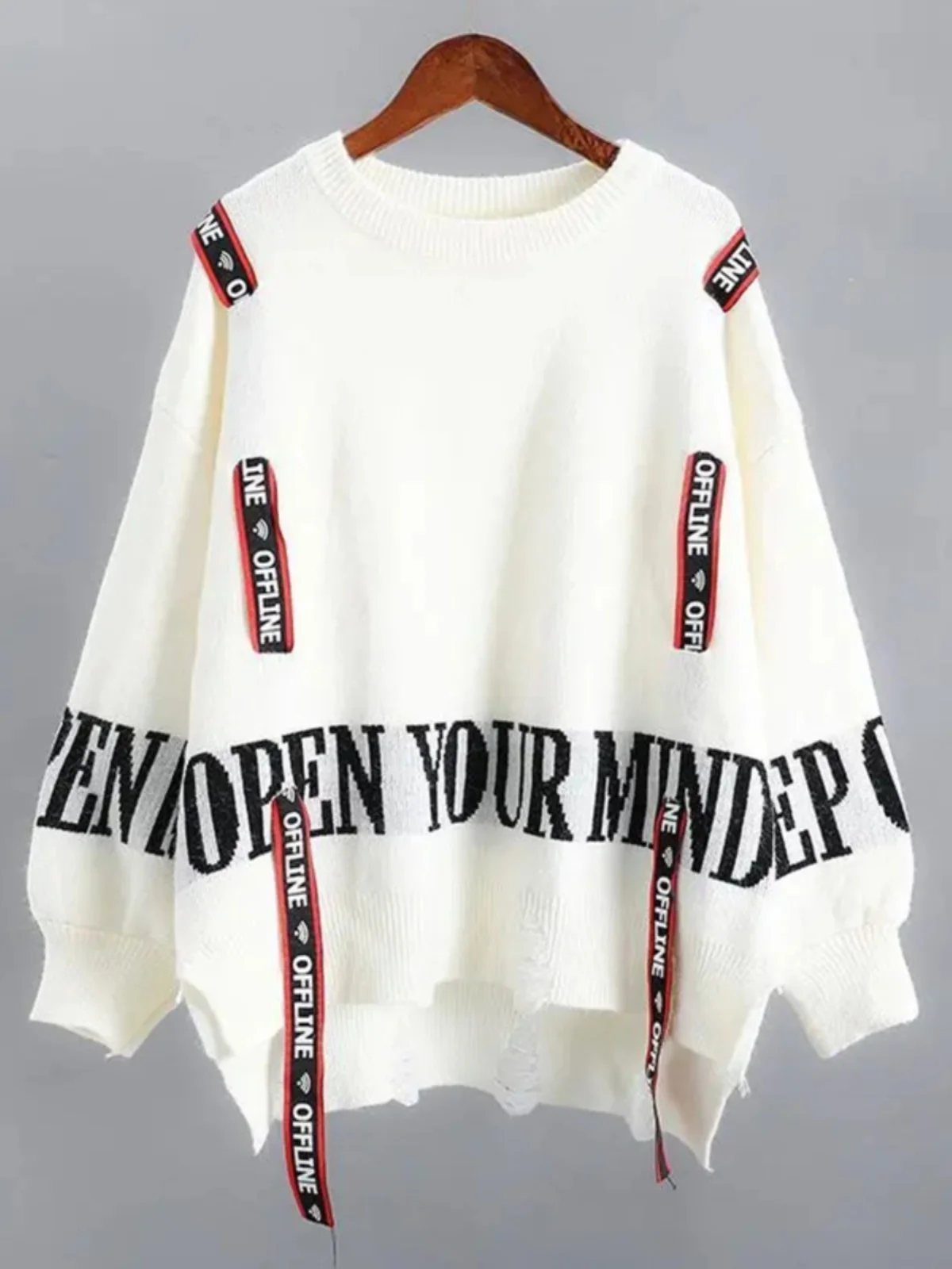 

Женский свободный крой с вышивкой букв Lazy Sle, круглый вязаный свитер, осень-зима, модный базовый слой, модный топ