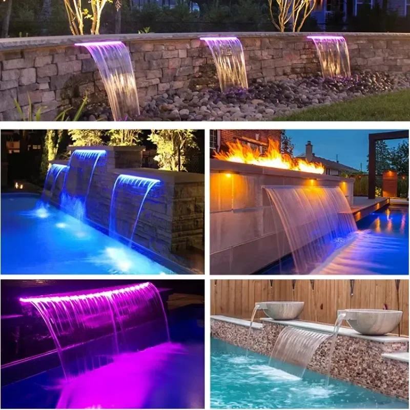 Fuente de Agua Acrílica para Exteriores, Estilo Moderno, Colorida, para Jardín, Spa, Piscina, Cascada con Luz LED