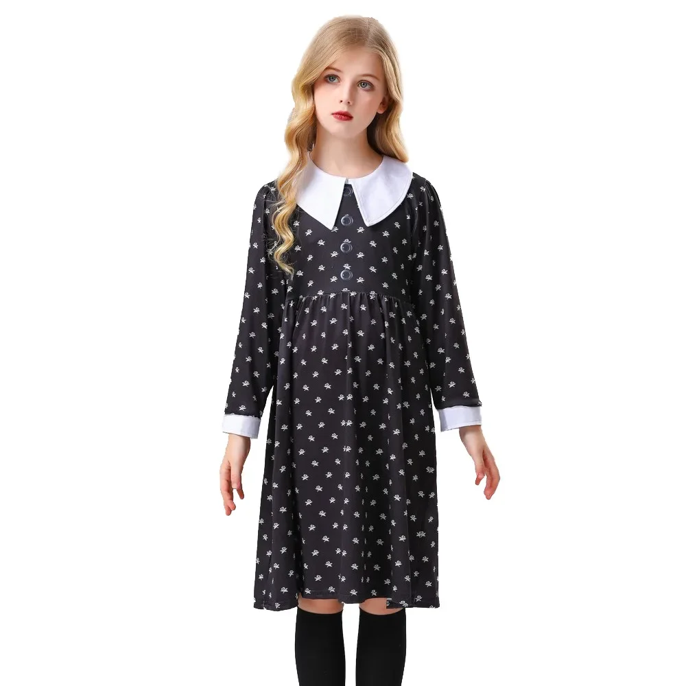 

Halloween Kids Cosplay Addams Family Goth Wednesday Girls Costume