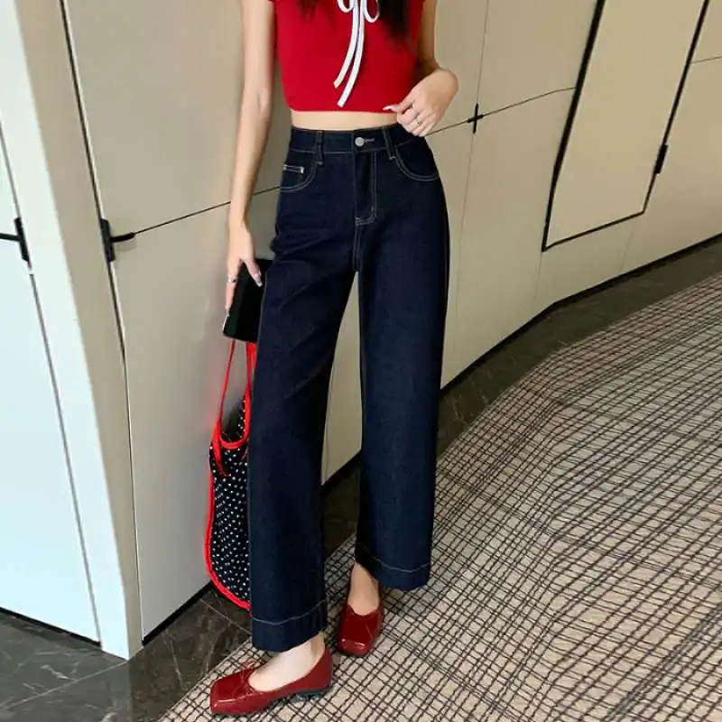 

Pant Women Ankle Length Jeans Vintage Washed High Waist Straight Trousers Y2k Streetwear Elegant Work Casual Slim Fit Summer
