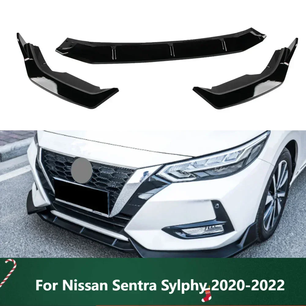 

New！Front Bumper Lip Spoiler Splitters Body Kit Aprons Cover Guard Trim Gloss Black Front Lip For Nissan Sentra Sylphy 2020-2022