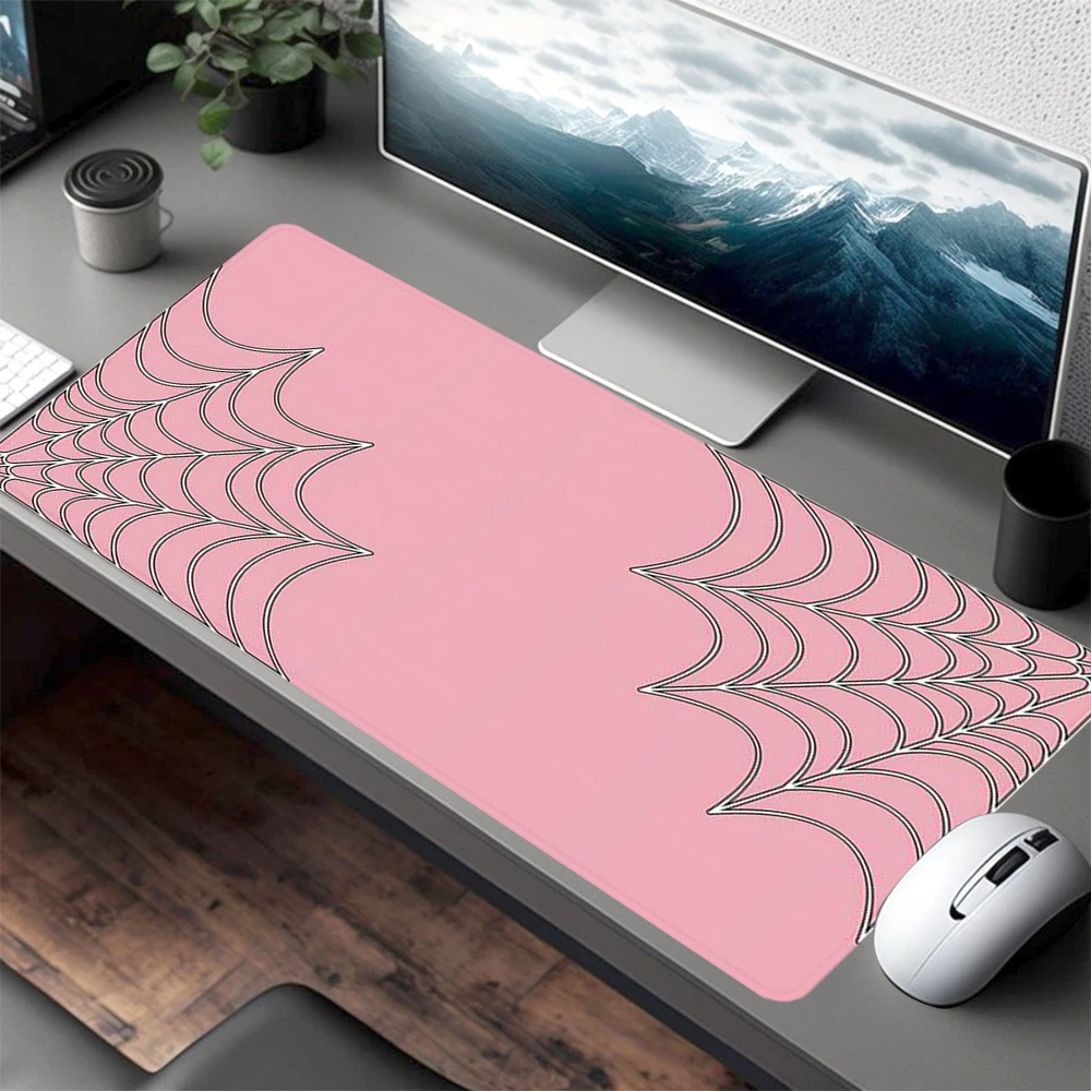 

Pink Spider web Mouse Pad Art Design Large Desk Accessories Desk Pad Rubber Base with Stitched Edge Mousepad Non-Slip Deskpad