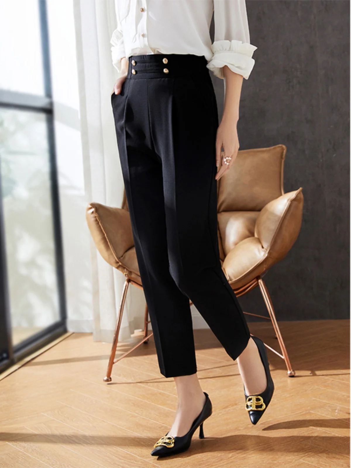 

Женские брюки-шаровары Bla Harem, летние, 2025, новые, с высокой талией, прямые, укороченные, профессиональные, в стиле «сигареты», повседневные брюки