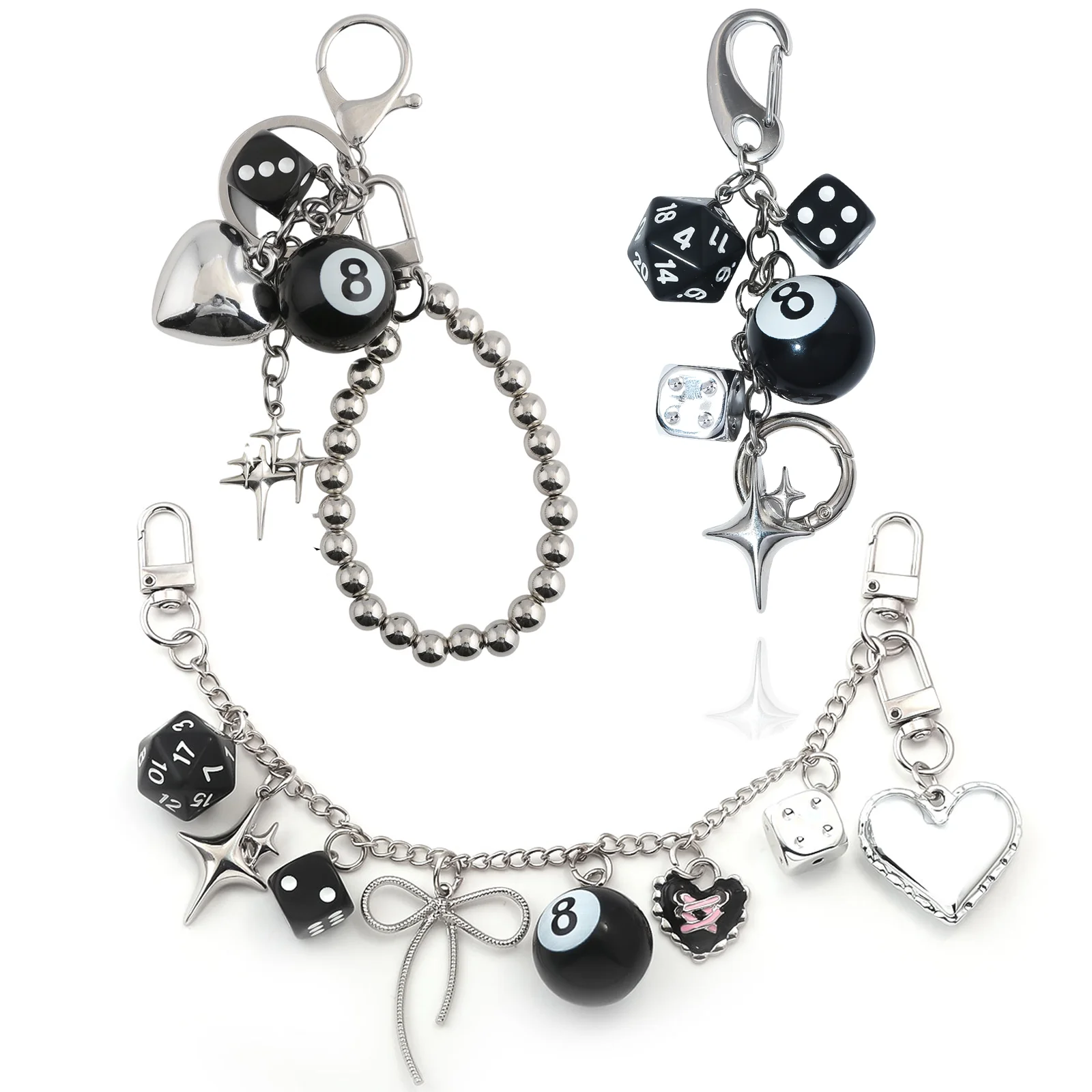 3Pcs/Set Black Dice Billiards Keychain Hiphop Lucky Dice Y2K