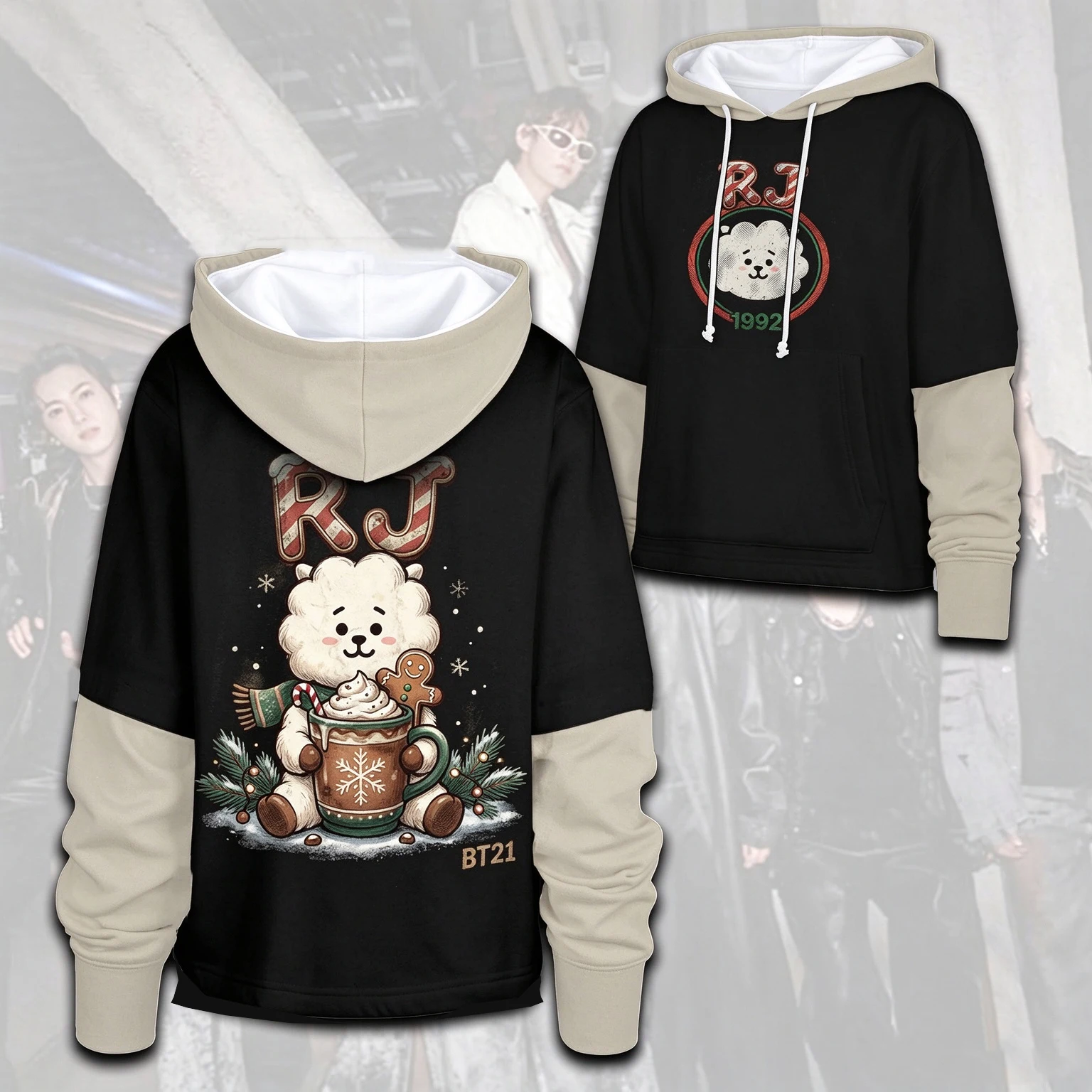 2026 Trendy Retro Bangtan BT21 Hoodie Merry Christmas BTS Street Dress, New 3D Printed Printed Casual Street Family Dress