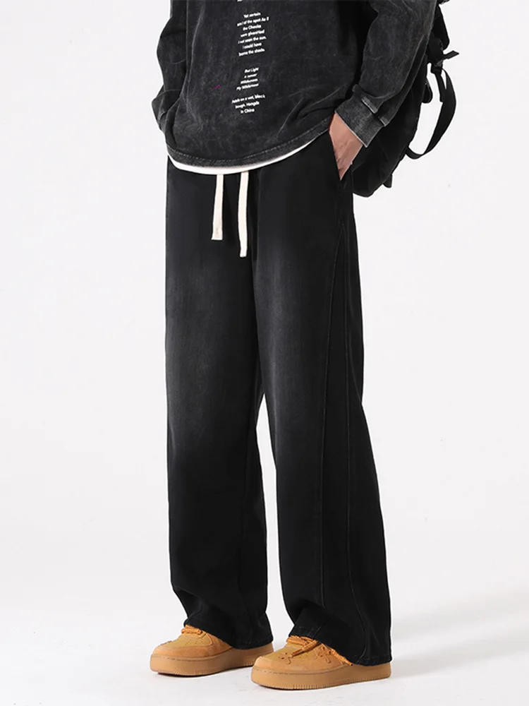 

Винтажные черные мужские джинсы прямого кроя, свободные повседневные длинные брюки в американском стиле, модные, износостойкие, для подростков, весна-осень