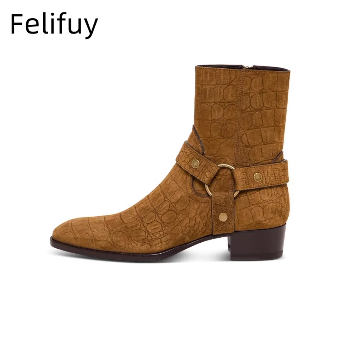 Customized Brown Retro Chelsea Boots Genuine Leather Crocodile Pattern Embossing Cowhide Personalized Grey Black Fall Footwear
