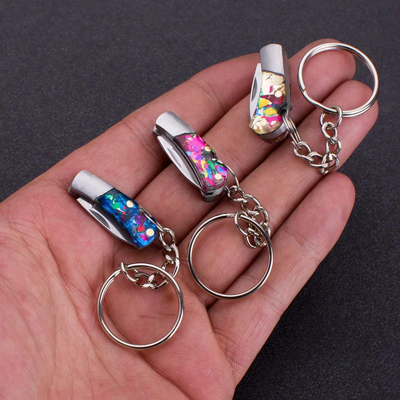 21 style Mini mosiężny nóż składany z drewna akrylowy ostry EDC samoobrona przenośny brelok wiszący nóż do rozpakowywania na zewnątrz