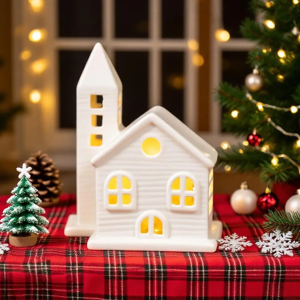 High-end Christmas Indoor Ornaments Village Lighted Ceramic Handmade Houses Xmas Holiday Farmhouse Rustic Decor For Home Table