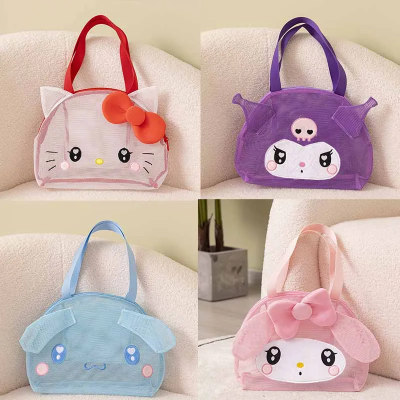 Sanrio Anime Hellokitty Wash Bag Cartoon Cute Kuromi Large Capacity Transparent Phone Cosmetic Bag Kawaii Storage Beach Bag Gift