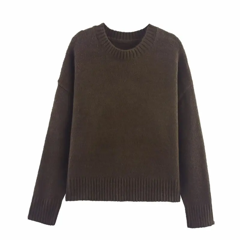 

Женский свитер с круглым вырезом и длинными рукавами, простой теплый зимний трикотаж, мягкие шикарные женские топы, трикотаж, женский пуловер, женские топы