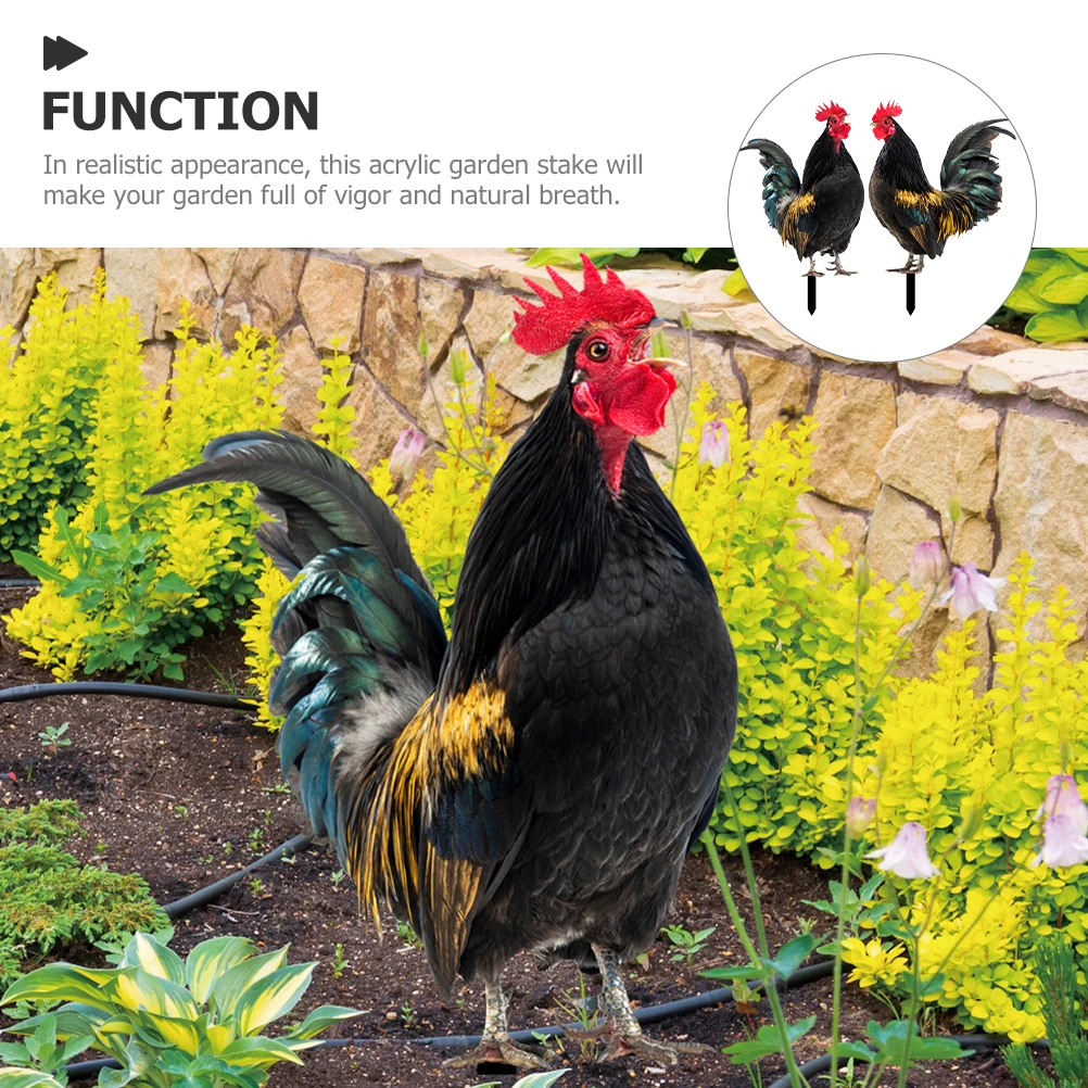 

2Pcs Realistic Rooster Chicken Acrylic Garden Yard Decorative Lawn nament Outdoor Courtyard Decoration Hen Chick Stake Lawn Plug