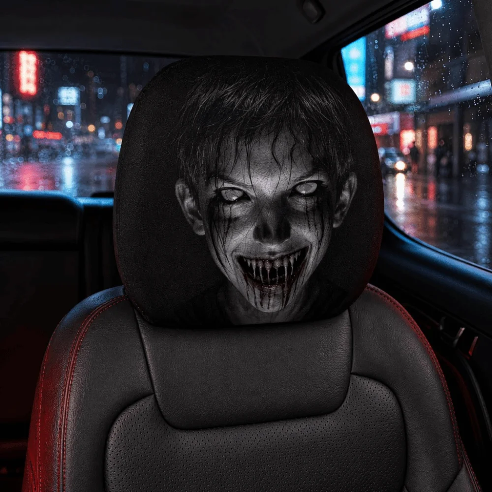 2pcs Cartoon Car Headrest Covers Exaggerated Funny Face Expressions Car Pillowcase Cool Decorations Stain-Proof Oil-Proof