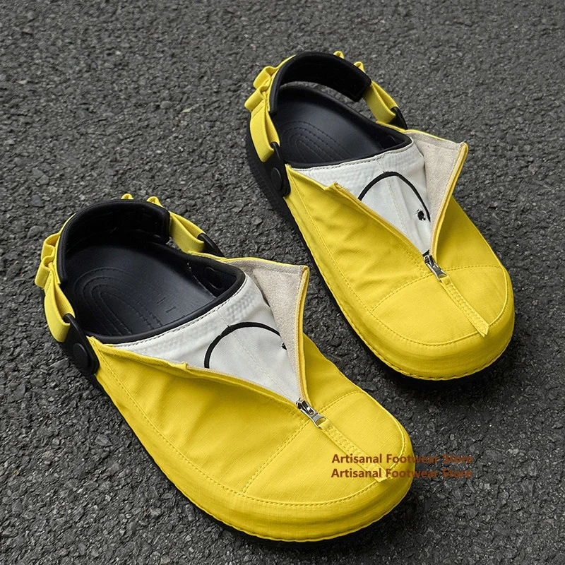 

Желтые мюли на молнии с регулируемым ремешком, легкие уличные туфли с закрытым носком, повседневные офисные слипоны, мужская обувь