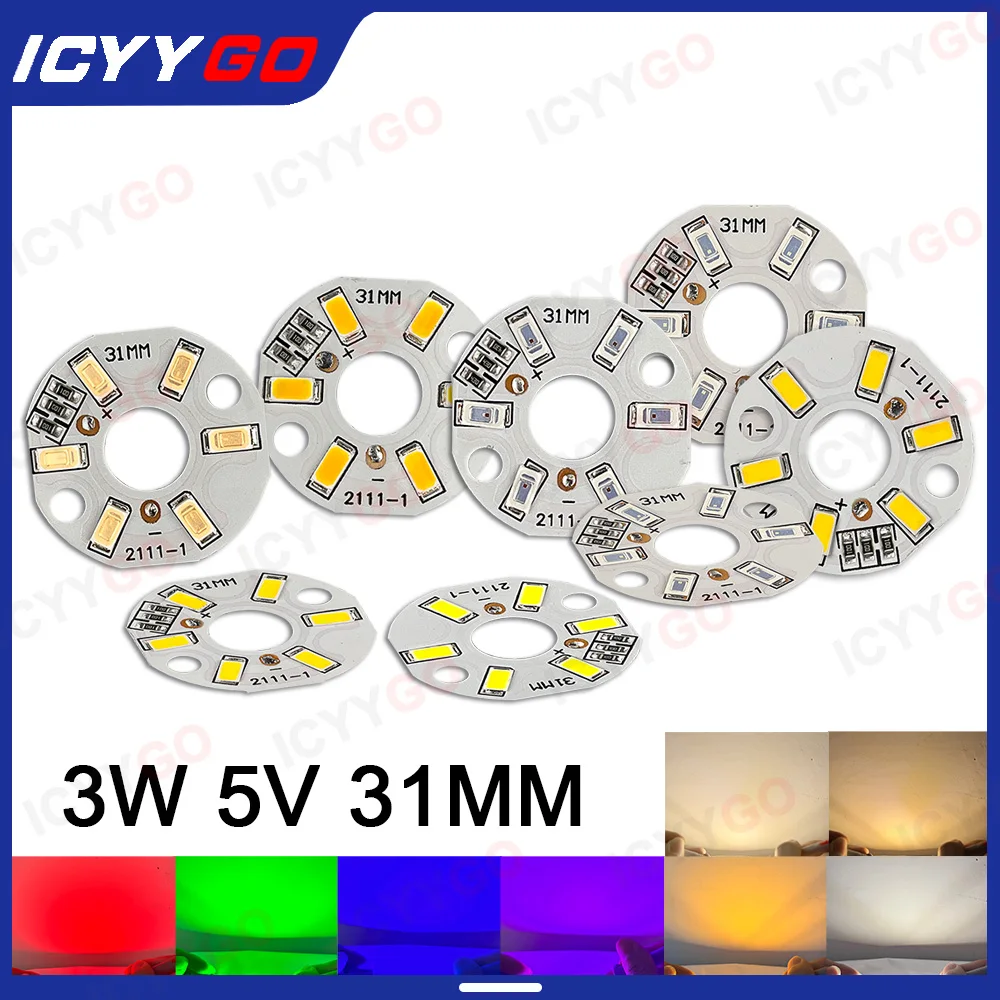 

3W 5V Color LED Chip Light Panel Bulb Round Light Panel Light Source Diameter 31MM Green Blue Red Purple White Light LED 5730SMD