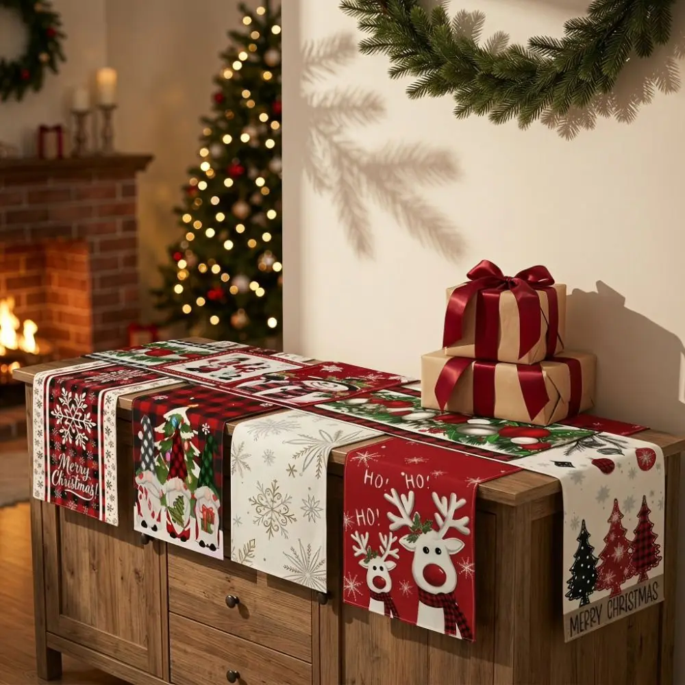Gift Santa Claus Christmas Table Runner Reindeer Snowflake Christmas Table Flag Desk Decor Snowman Xmas Tablecloth Dining Table
