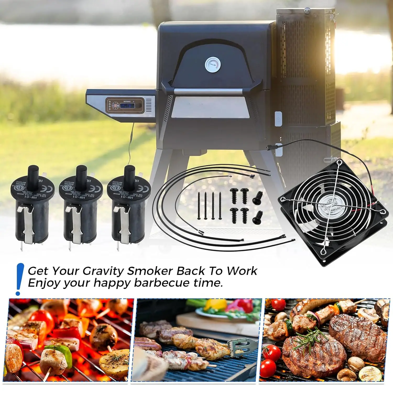 マスタービルト グラビティ シリーズ 560、800、1050 デジタル チャコール グリルおよびスモーカー用の交換用ファンと蓋/ドア スイッチ キット