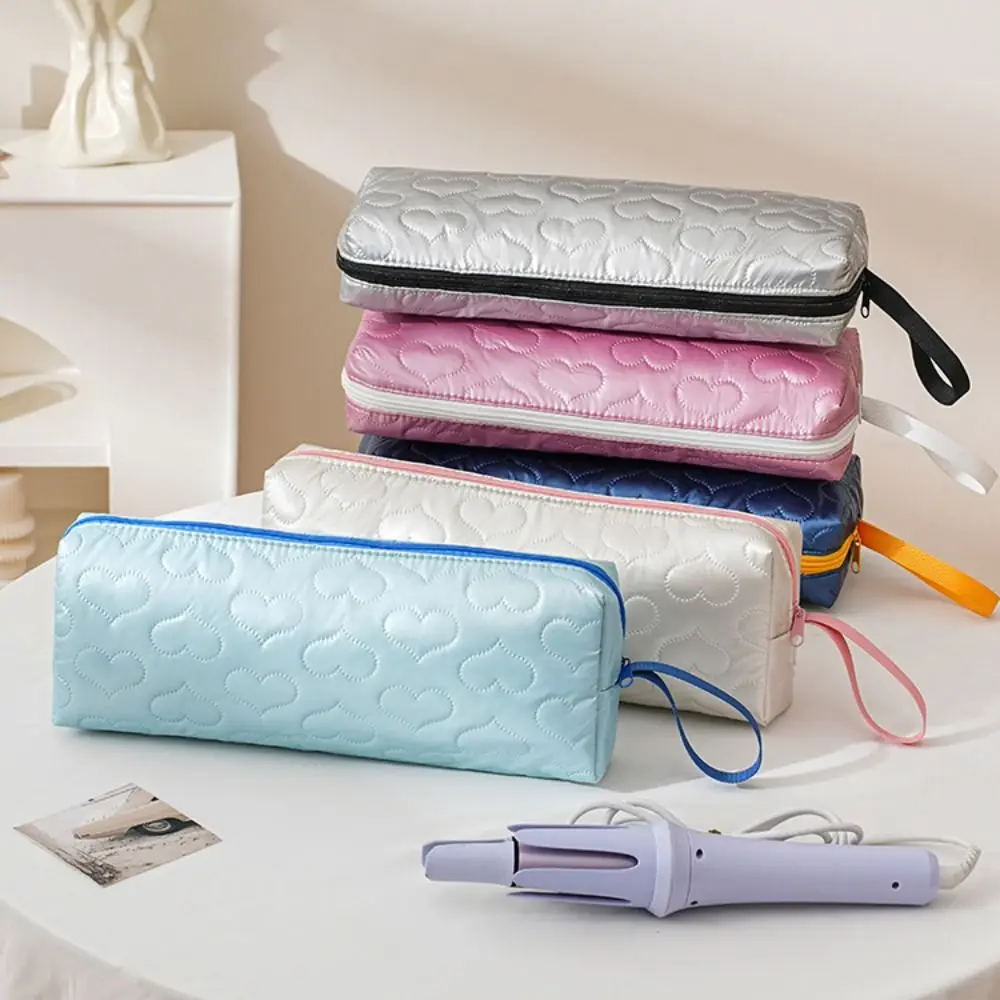 PU Leather Hair Dryer Storage Bag Heart-shaped Large Capacity Carrying Case with Handle Portable Curler Storage Bag for Travel
