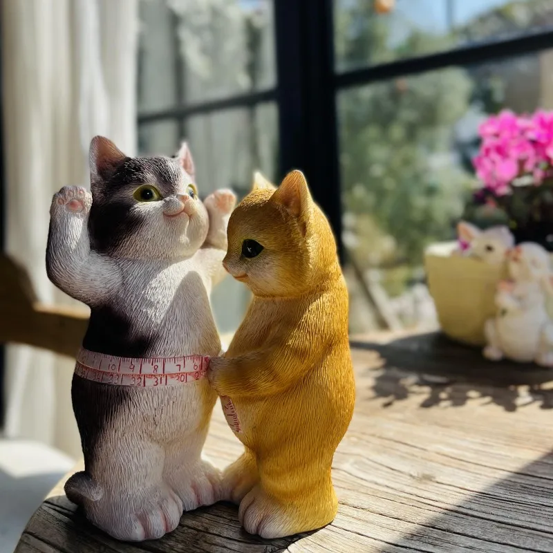 Creative Cute Weight Loss Cat Resin Decoration Garage Kit Yard Garden Balcony Sculpture Crafts Villa Kindergarten Ornament Decor