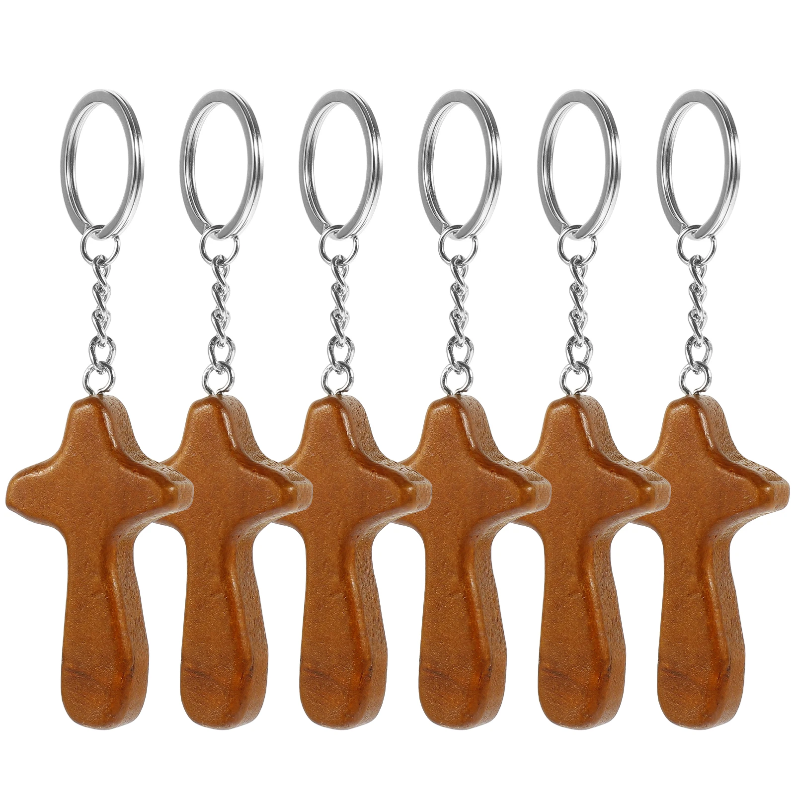 

6pcs Wood Cross Keychains Brown Creative Key Ring Pendant Bag Luggage Purse Backpack Car Keychain Gifts Wooden Charm