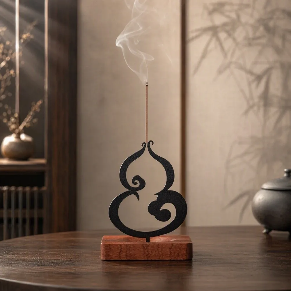 Gourd Incense Burner Mosquito Incense Plate Holder FU Character Lucky Words Anti-Ash Design Sandalwood Storage Rack