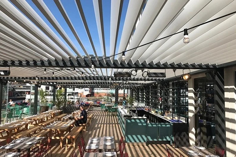 Motorized Garden Sunshade Folding Automatic WaterProof Louver Shutters Aluminum Pergola