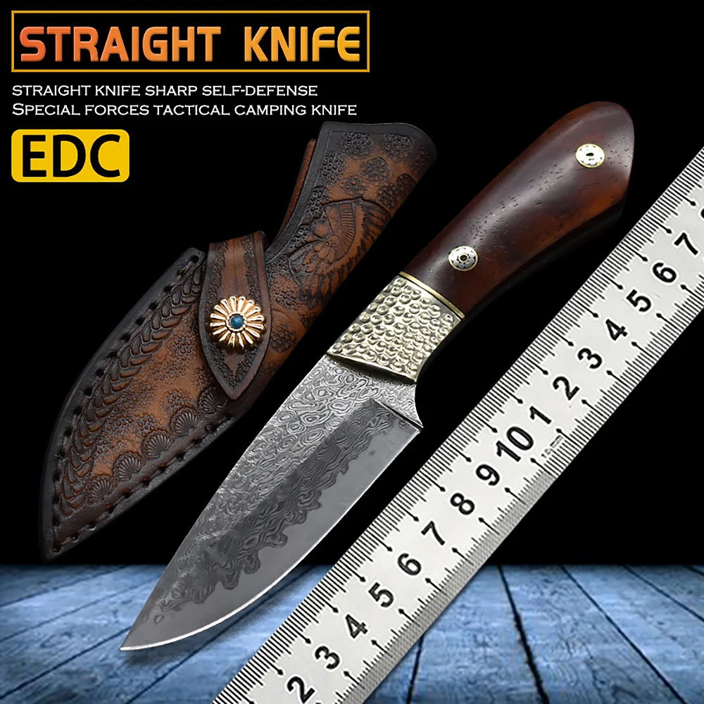 

VG-10 Mini Fixed Blade Knife Damascus Steel Portable High Hardness Outdoor Rescue Camping Hunting Defensive Fruit Knife