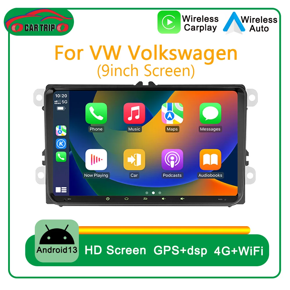 Radio Multimedia para coche con pantalla táctil de 9''2Din para VW Volkswagen Golf 5 6 Polo 6R Amarok con Carplay Android Auto GPS NAV BT5