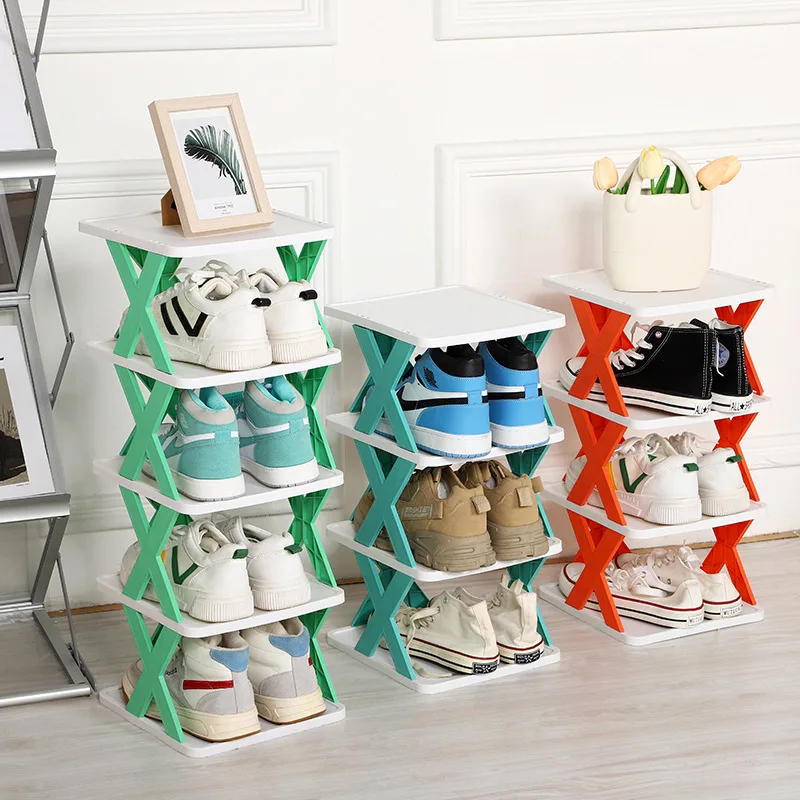 

Простая полка для обуви для домашнего использования, экономия места, многофункциональный и креативный пластиковый многослойный шкаф для обуви в общежитии