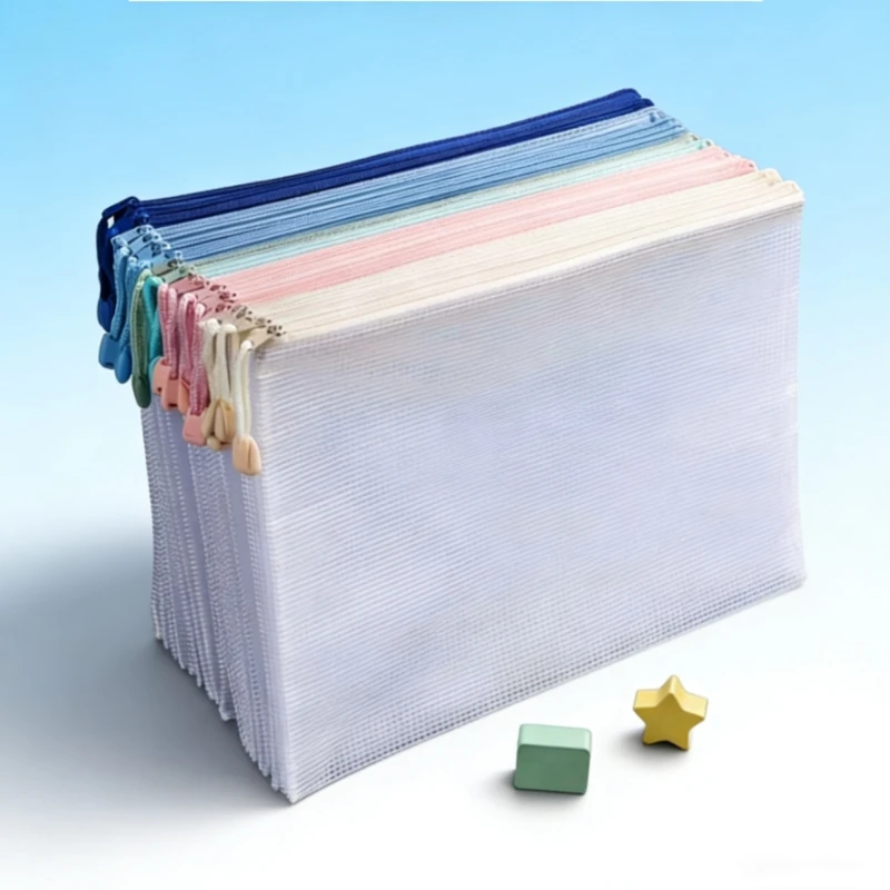 A4 Waterproof Transparent Mesh Bag Large Capacity Zipper Document Bag Suitable for Student Book Stationery Storage Teacher Offic