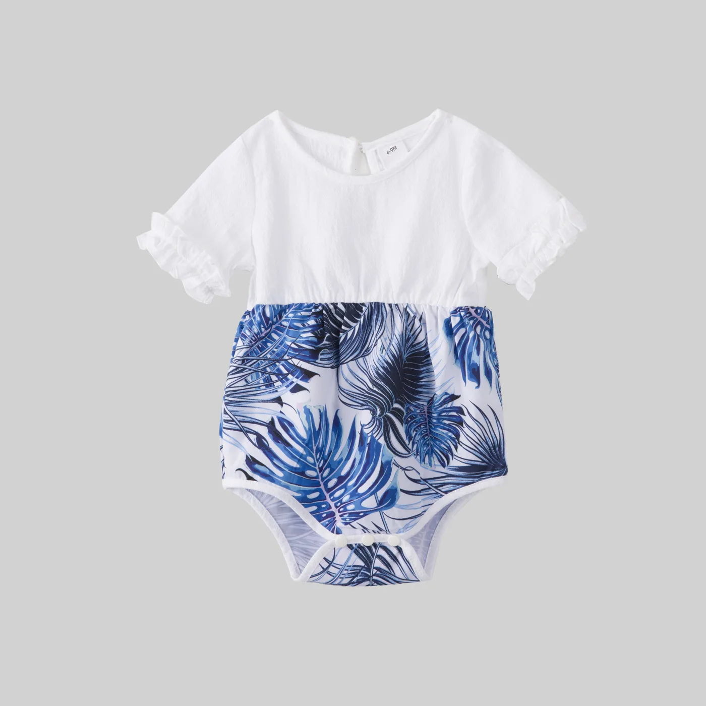 Fashion Parent-child Outfit Family Outfit A Family of Four Holiday Style White Strap Blue Leaf Family Dress Shirt Baby Romper