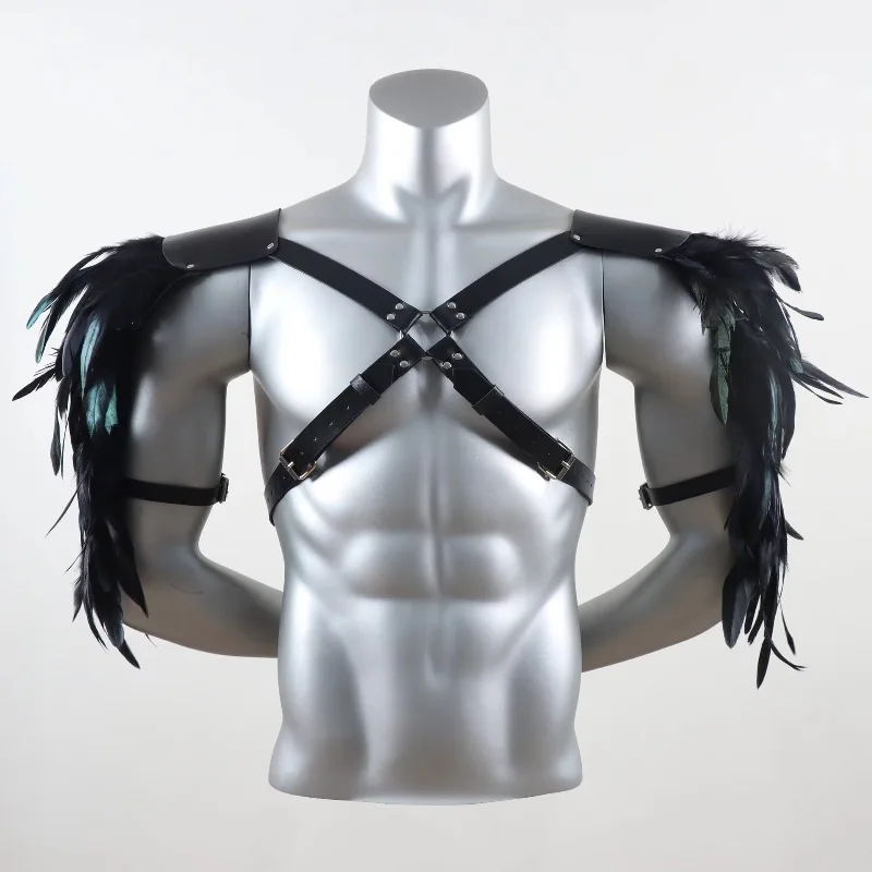 Halloween Medieval Knight Viking Shoulder Armor with Feather Cosplay Accessories Festival Stage Dress up Clothes New view 6