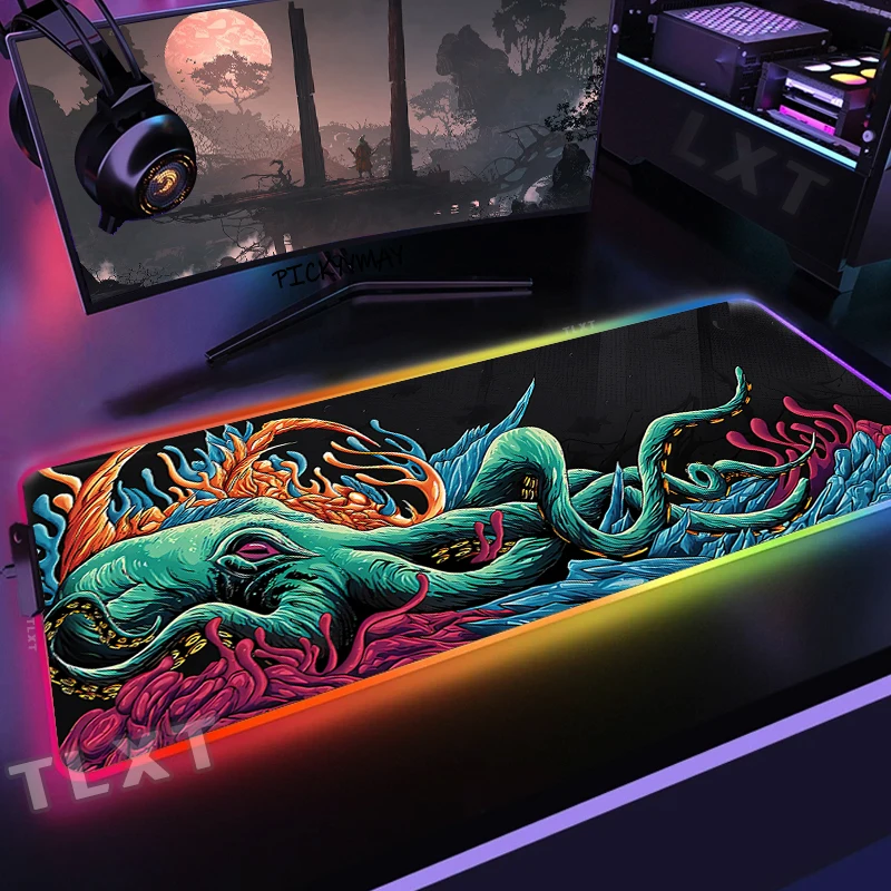 Large RGB Mouse Pad XXL Gaming Mousepad LED Mouse Mat Octopus Table Pads Keyboard Mats Desk Rug Gamer Mousepads With Backlit