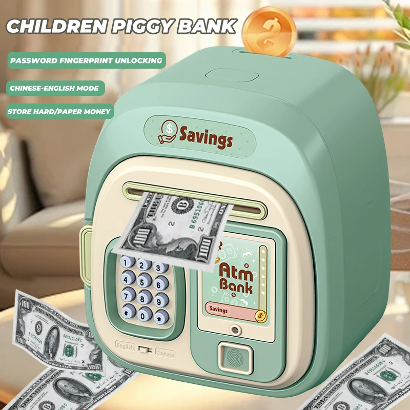 Kinderen Geld Banking Box met Muziek Slimme Vingerafdruk Code Ontgrendeling Automatische Geld Rollende Spaarpot voor Jongen Meisje Verjaardagscadeau